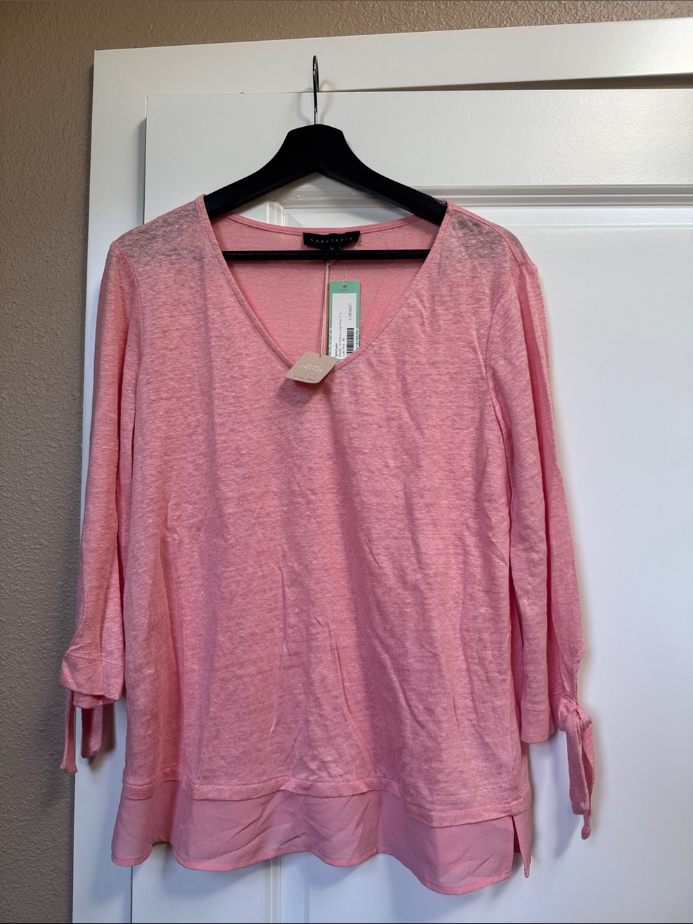 Sanctuary Coral Pink V-Neck Tie-Sleeve Long Sleeve Top